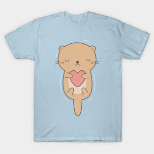 Kawaii Cute Otter Hugging A Heart T-Shirt